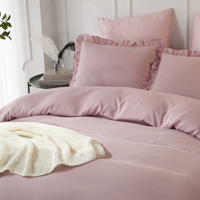 HYPREST Queen Duvet Cover Set- Microfiber Soft Comfortable Farmhouse Aesthetic Ruffled Pink Blush Duvet Cover Bedding Set with Zipper Closure and 4 Corner Ties, Oeko-TEX Certificated (No Comforter) - Image 3
